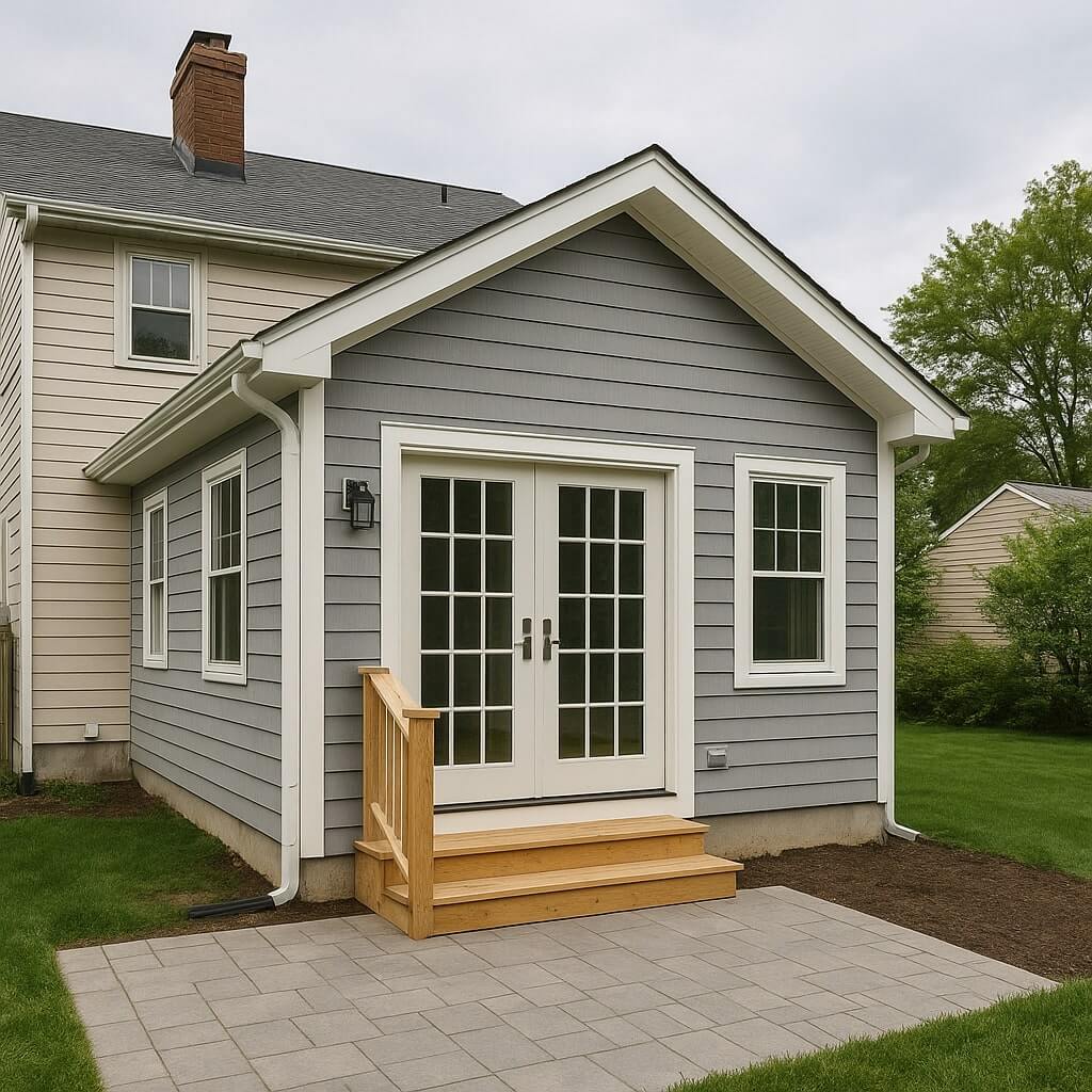 Please make a clear and realistic featured image with this 5 Key Considerations in Our Free Guide for Home Additions as if the image were square in size and without text